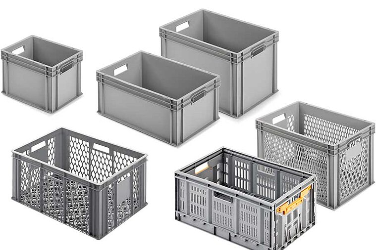 Faltbox 600 x 400 mm, geschlossen, Kunststoff hellgrau 