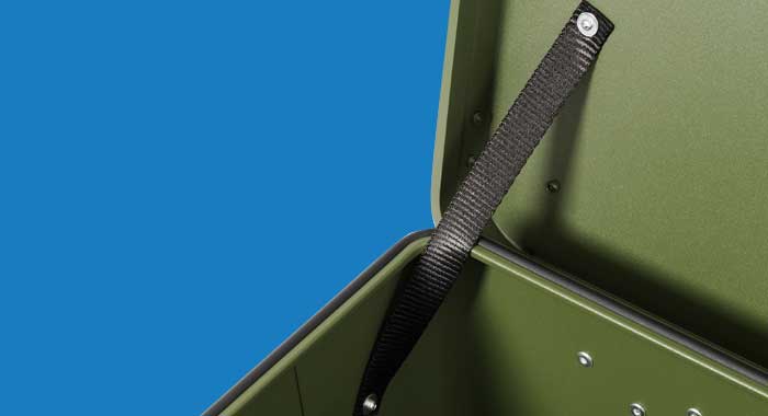 Hinged lid tethers green