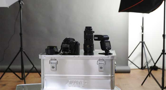 Classic boxes with photo equipment