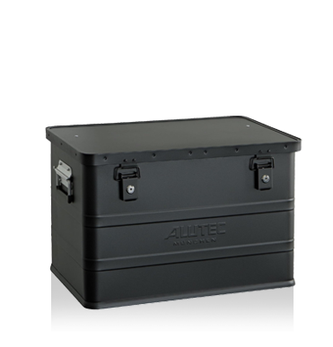 ALUTEC Alubox CLASSIC BLACK-Serie – 2 Sicherheitsschlösser, schwarz pulverbeschichtet, robust und wetterfest, 0,8 mm Wandstärke, Volumen: 48 L bis 142 L.